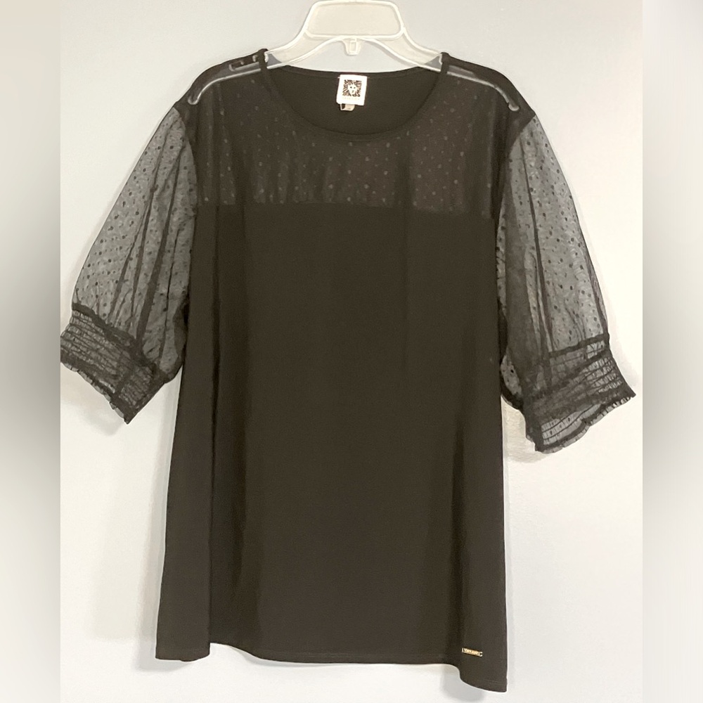 ANNE KLEIN BLACK TOP WITH SHEER SLEEVES SIZE 1X